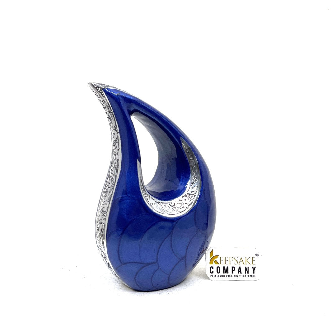 Blue Pearl Teardrop metal Cremation Urn in Medium size (6 Inches/ 15 centimeters) height - Memorial Urn - Ash Urn - Urn for Ashes - Urns