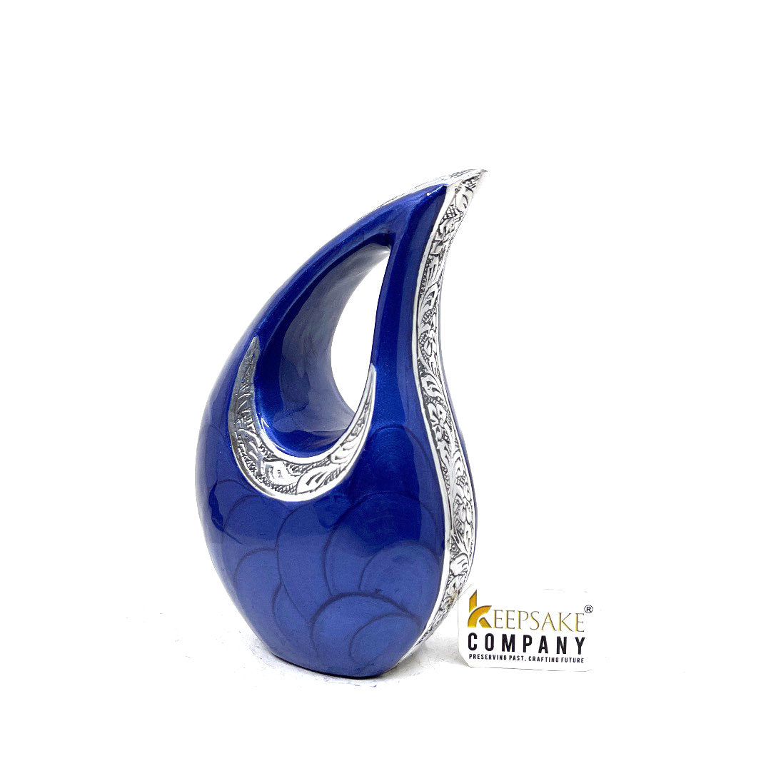 Blue Pearl Teardrop metal Cremation Urn in Medium size (6 Inches/ 15 centimeters) height - Memorial Urn - Ash Urn - Urn for Ashes - Urns