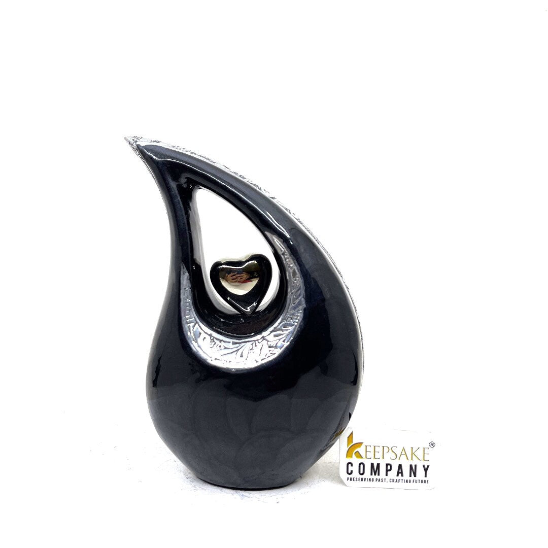 Black Pearl Teardrop metal Cremation Urn in Medium size (6 Inches/ 15 centimeters) height - Memorial Urn - Ash Urn - Urn for Ashes - Urns