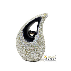 Silver Pearl Studded super shiny Teardrop metal Cremation Urn in Medium size (6 Inch height - Memorial Urn - Ash Urn - Urn for Ashes - Urns