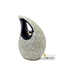 Silver Pearl Studded super shiny Teardrop metal Cremation Urn in Medium size (6 Inch height - Memorial Urn - Ash Urn - Urn for Ashes - Urns