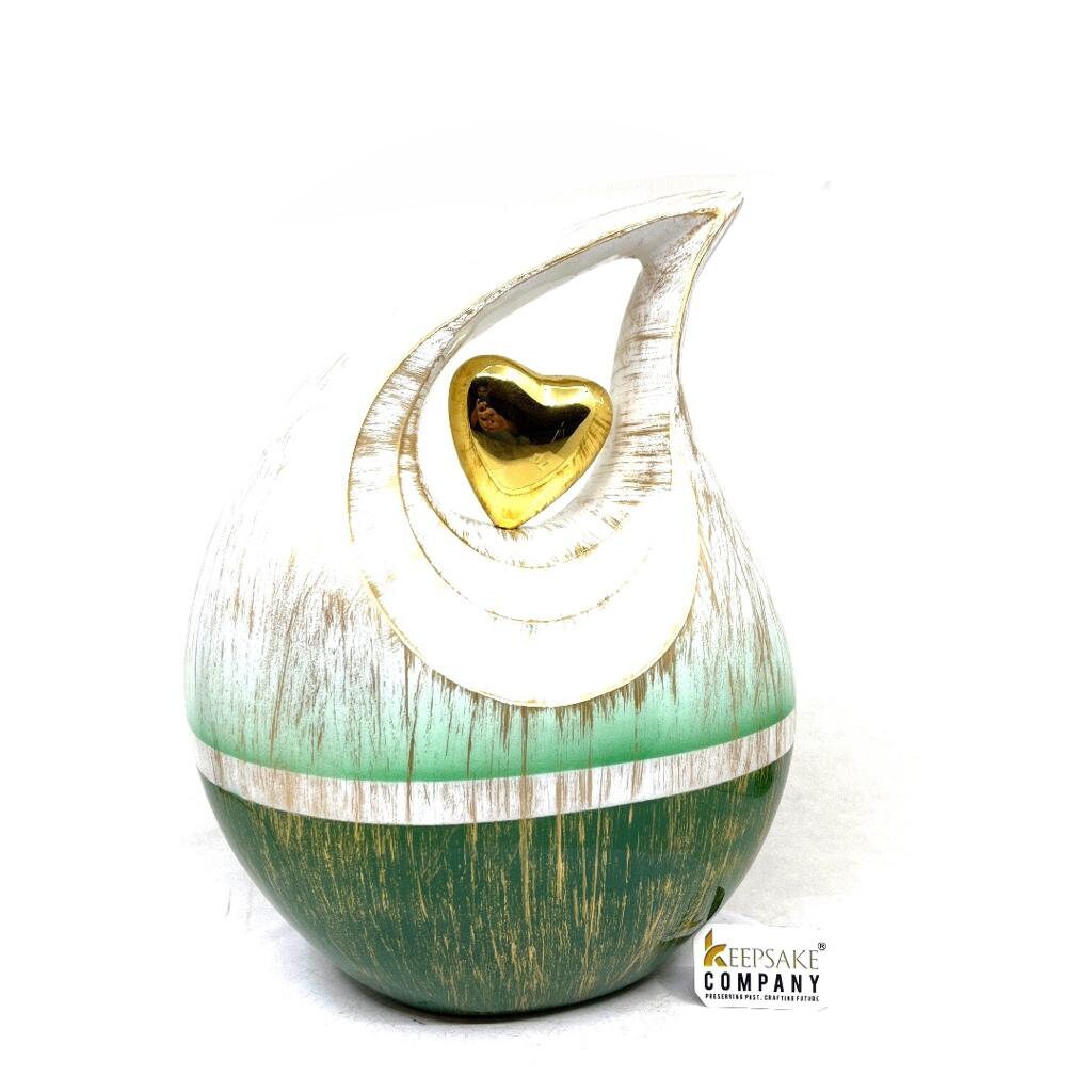 Gorgeous Golden White Green Teardrop Urn - Urns for Ashes Adult male - urns for human ashes female - Cremation Urns for Adult Ashes  - Urn