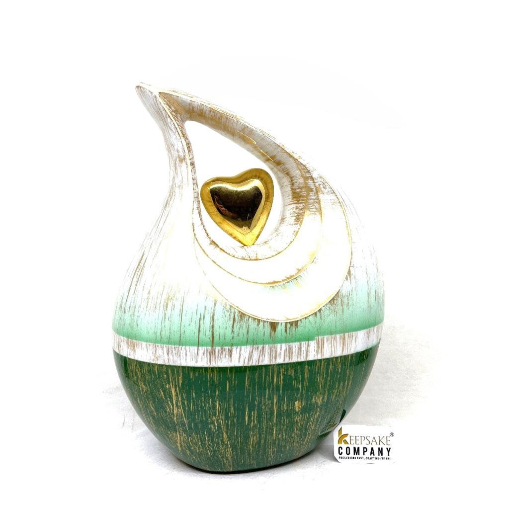 Gorgeous Golden White Green Teardrop Urn - Urns for Ashes Adult male - urns for human ashes female - Cremation Urns for Adult Ashes  - Urn