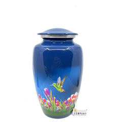 Humming Bird in blue background Urn - Cremation Urns for Ashes - Urns for Ashes Adult Male - Urn - Urns for Human Ashes - Decorative Urn