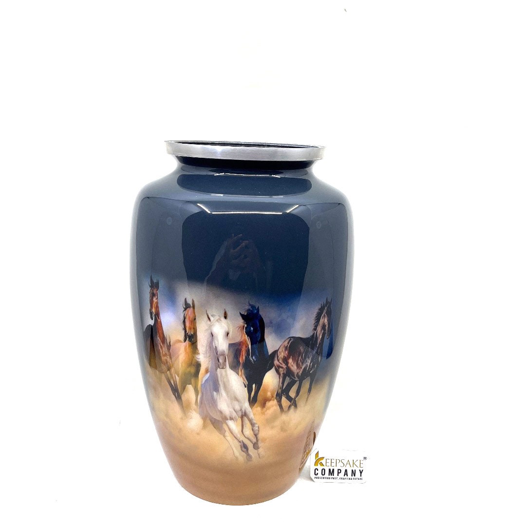 Wild Horses Blue Adult Urn - Cremation Urns for Adult Ashes - Urns for Ashes Adult Male - Urn - Urns for Human Ashes - Decorative Urn