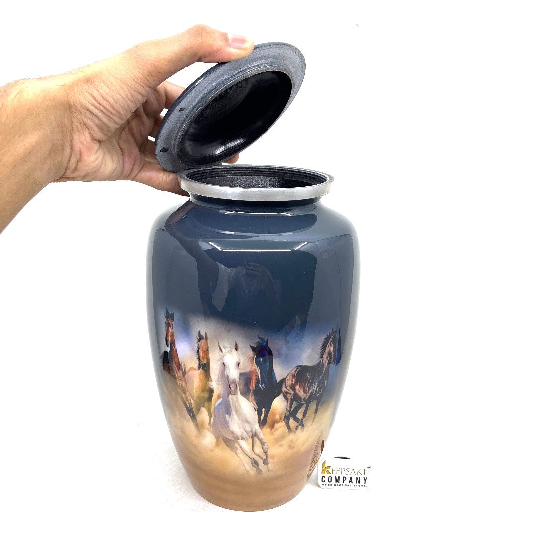 Wild Horses Blue Adult Urn - Cremation Urns for Adult Ashes - Urns for Ashes Adult Male - Urn - Urns for Human Ashes - Decorative Urn