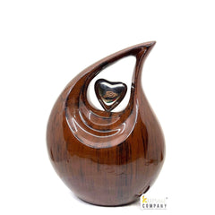 Teardrop Urn, Wood Grain Finish Metal Cremation Urn, Unique Design Cremation Urn for Human Ashes, Adult Memorial Urn for your Loved Ones