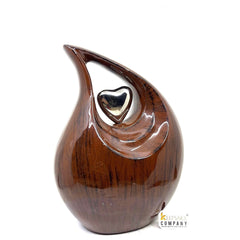 Teardrop Urn, Wood Grain Finish Metal Cremation Urn, Unique Design Cremation Urn for Human Ashes, Adult Memorial Urn for your Loved Ones