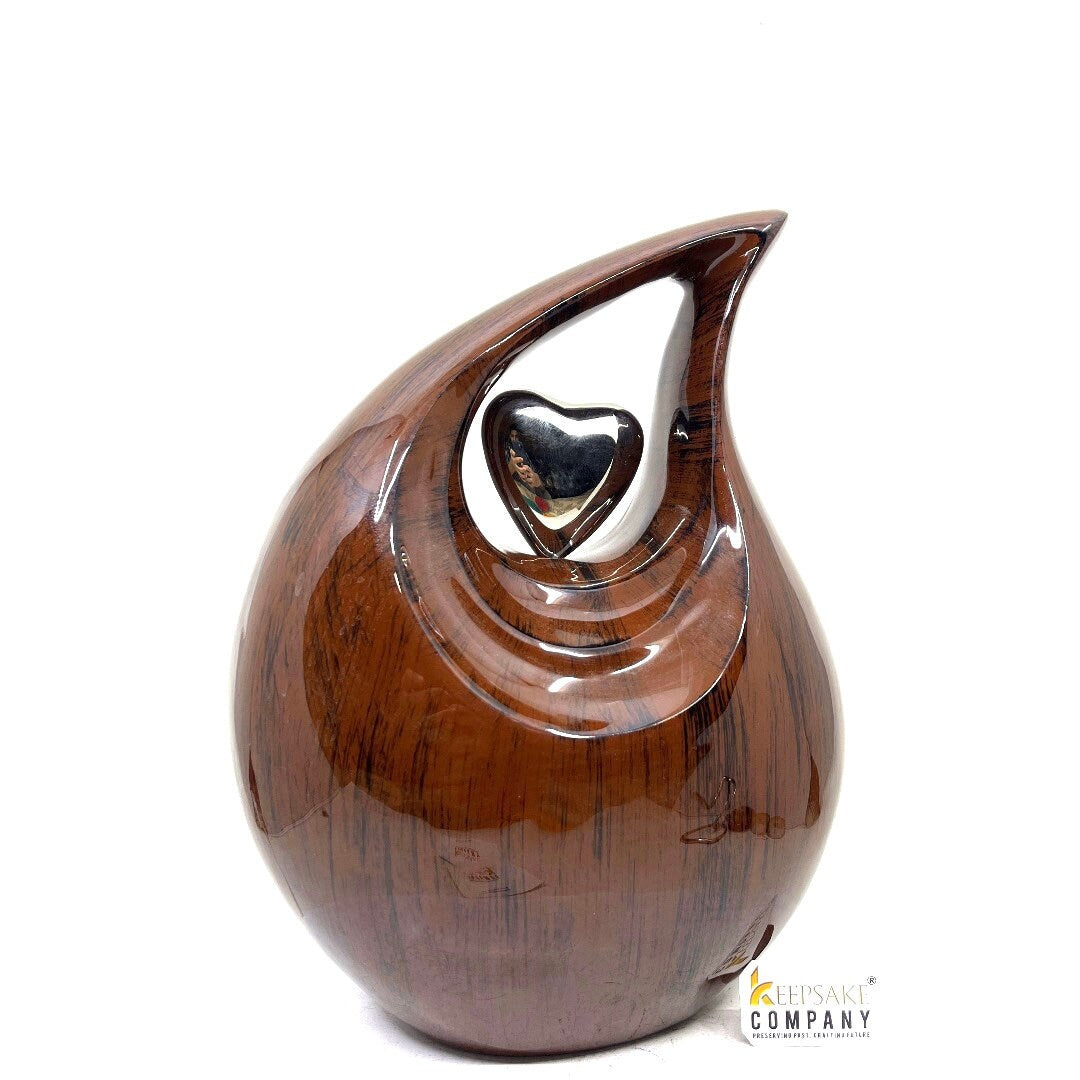 Teardrop Urn, Wood Grain Finish Metal Cremation Urn, Unique Design Cremation Urn for Human Ashes, Adult Memorial Urn for your Loved Ones