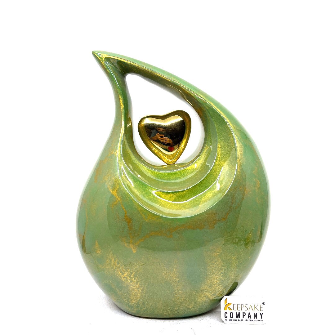 Gorgeous Green Golden Teardrop Urn - Urns for Ashes Adult male - urns for human ashes female - Cremation Urns for Adult Ashes - Urns - Urn