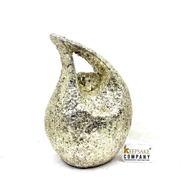 Golden Pearl studded Teardrop Cremation urn - Urn- Urns for Ashes - Medium Urn / Ash Urn - Funeral Urn - Memorial  (7 Inches  Height)