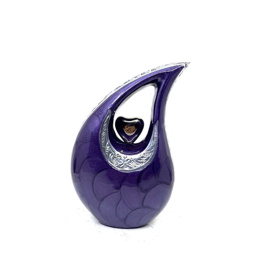 Purple Pearl Teardrop metal Cremation Urn in Medium size (6 Inches/ 15 centimeters) height - Memorial Urn - Ash Urn - Urn for Ashes - Urns