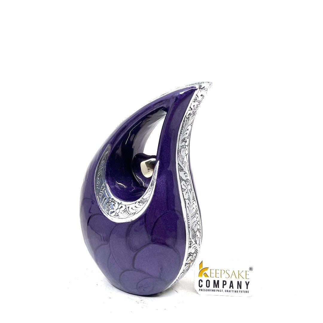 Purple Pearl Teardrop metal Cremation Urn in Medium size (6 Inches/ 15 centimeters) height - Memorial Urn - Ash Urn - Urn for Ashes - Urns