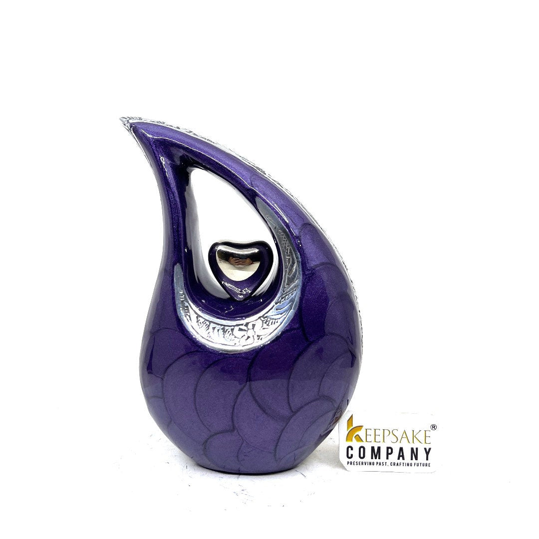 Purple Pearl Teardrop metal Cremation Urn in Medium size (6 Inches/ 15 centimeters) height - Memorial Urn - Ash Urn - Urn for Ashes - Urns