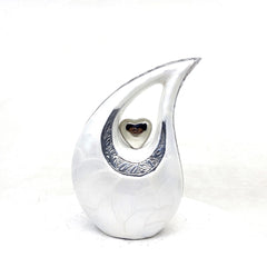 White Pearl Teardrop metal Cremation Urn in Medium size (6 Inches/ 15 centimeters) height - Memorial Urn - Ash Urn - Urn for Ashes - Urns