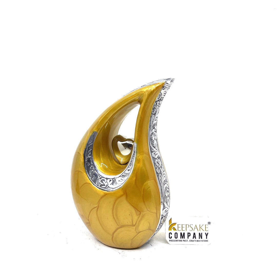 Yellow Pearl Teardrop metal Cremation Urn in Medium size (6 Inches/ 15 centimeters) height - Memorial Urn - Ash Urn - Urn for Ashes - Urns