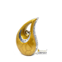 Yellow Pearl Teardrop metal Cremation Urn in Medium size (6 Inches/ 15 centimeters) height - Memorial Urn - Ash Urn - Urn for Ashes - Urns