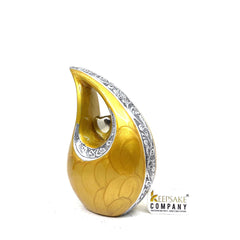 Yellow Pearl Teardrop metal Cremation Urn in Medium size (6 Inches/ 15 centimeters) height - Memorial Urn - Ash Urn - Urn for Ashes - Urns