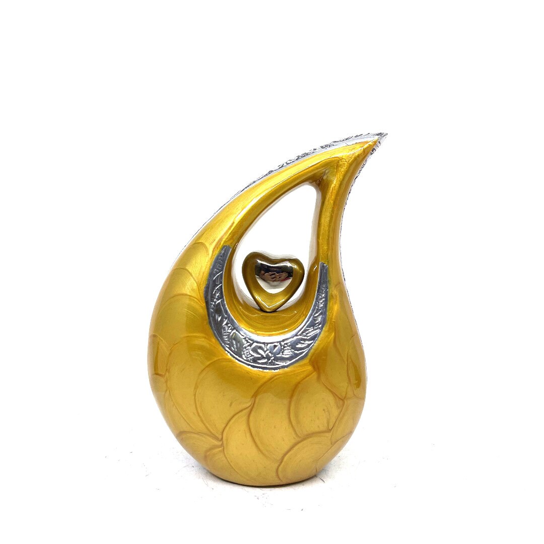 Yellow Pearl Teardrop metal Cremation Urn in Medium size (6 Inches/ 15 centimeters) height - Memorial Urn - Ash Urn - Urn for Ashes - Urns