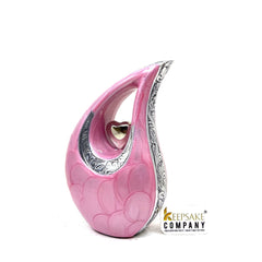 Pink Pearl Teardrop metal Cremation Urn in Medium size (6 Inches/ 15 centimeters) height - Memorial Urn - Ash Urn - Urn for Ashes - Urns