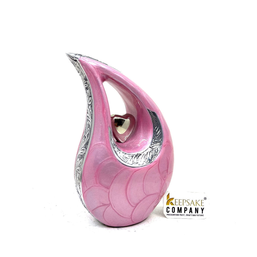 Pink Pearl Teardrop metal Cremation Urn in Medium size (6 Inches/ 15 centimeters) height - Memorial Urn - Ash Urn - Urn for Ashes - Urns
