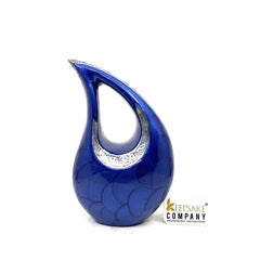 Blue Pearl Teardrop metal Cremation Urn in Medium size (6 Inches/ 15 centimeters) height - Memorial Urn - Ash Urn - Urn for Ashes - Urns