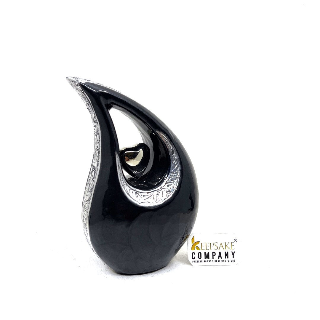 Black Pearl Teardrop metal Cremation Urn in Medium size (6 Inches/ 15 centimeters) height - Memorial Urn - Ash Urn - Urn for Ashes - Urns