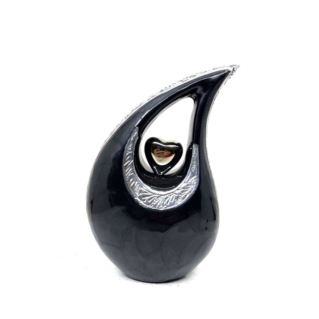 Black Pearl Teardrop metal Cremation Urn in Medium size (6 Inches/ 15 centimeters) height - Memorial Urn - Ash Urn - Urn for Ashes - Urns