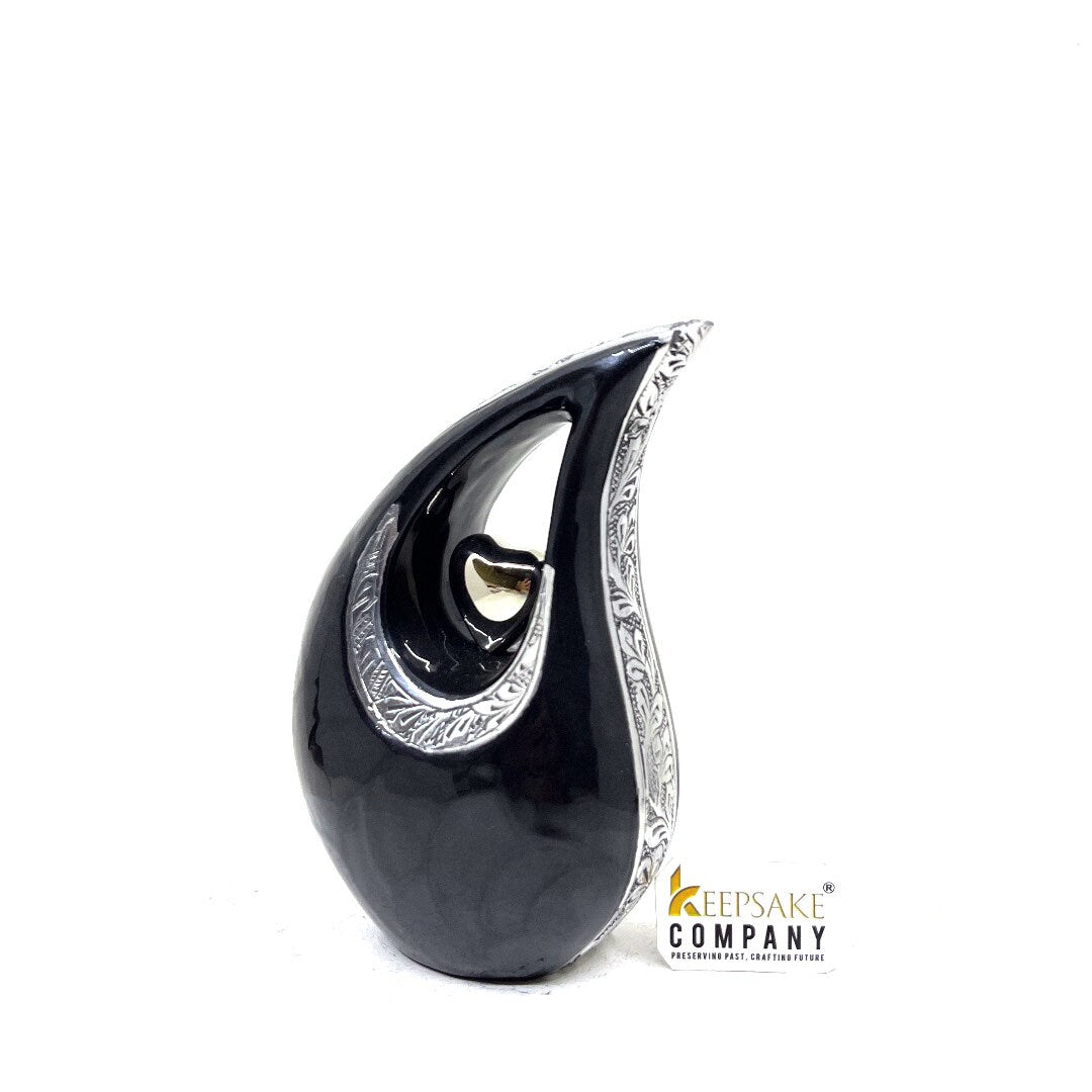 Black Pearl Teardrop metal Cremation Urn in Medium size (6 Inches/ 15 centimeters) height - Memorial Urn - Ash Urn - Urn for Ashes - Urns