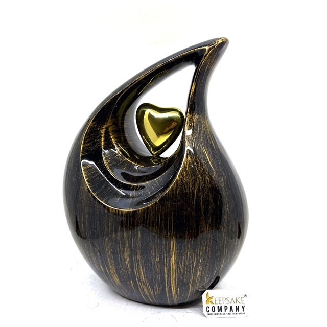 Gorgeous Golden Black Teardrop Urn - Urns for Ashes Adult male - urns for human ashes female - Cremation Urns for Adult Ashes  - Urns - Urn