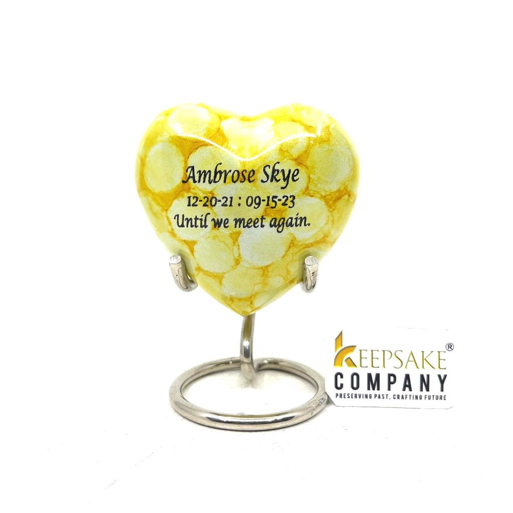 Yellow Personalized Heart Urn /small urns for human ashes / Keepsake Urn for Human ashes/ Mini Urn for Human Ashes from Keepsake Company