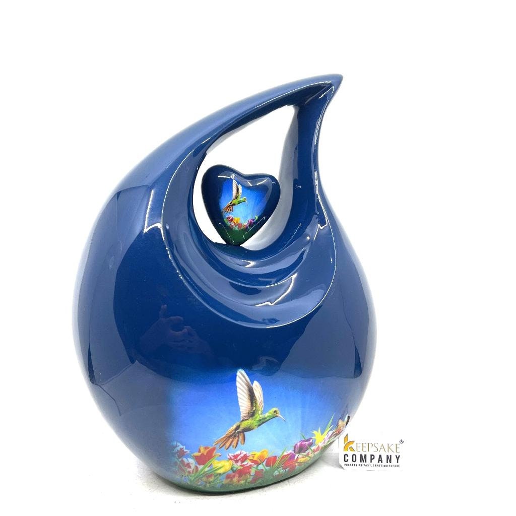 Blue Humming Bird Teardrop Cremation Urns for Ashes - Urns for Ashes - Urn - Urns - Cremation Urn - Memorial Urn - Ash Urn - Grecian Urn