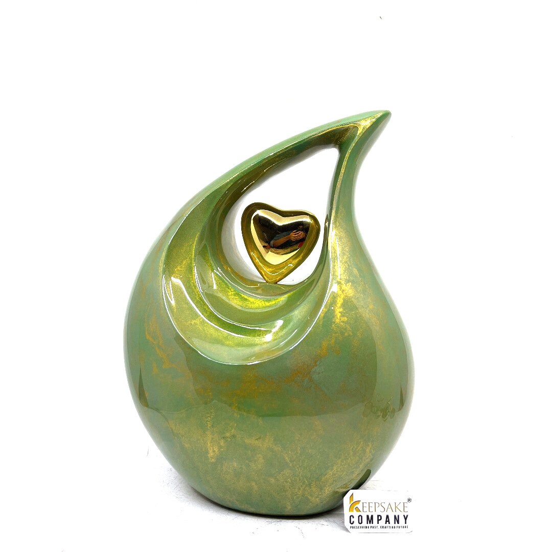 Gorgeous Green Golden Teardrop Urn - Urns for Ashes Adult male - urns for human ashes female - Cremation Urns for Adult Ashes - Urns - Urn