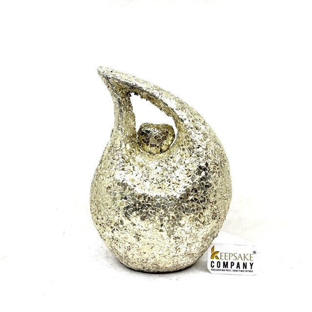 Golden Pearl studded Teardrop Cremation urn - Urn- Urns for Ashes - Medium Urn / Ash Urn - Funeral Urn - Memorial  (7 Inches  Height)