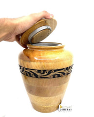 Wooden Carved Adult Cremation Urns - Wooden Urns for Ashes – Threaded Lid Funeral Urn for Human Ashes or Pet Urn for Ashes - Memorial Urn