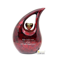 Premium Maroon Black  Adult teardrop Cremation Urn with Golden heart for Human Ashes from Keepsake Company - Personalized Urn - Memorial Urn