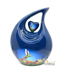 Blue Humming Bird Teardrop Cremation Urns for Ashes - Urns for Ashes - Urn - Urns - Cremation Urn - Memorial Urn - Ash Urn - Grecian Urn