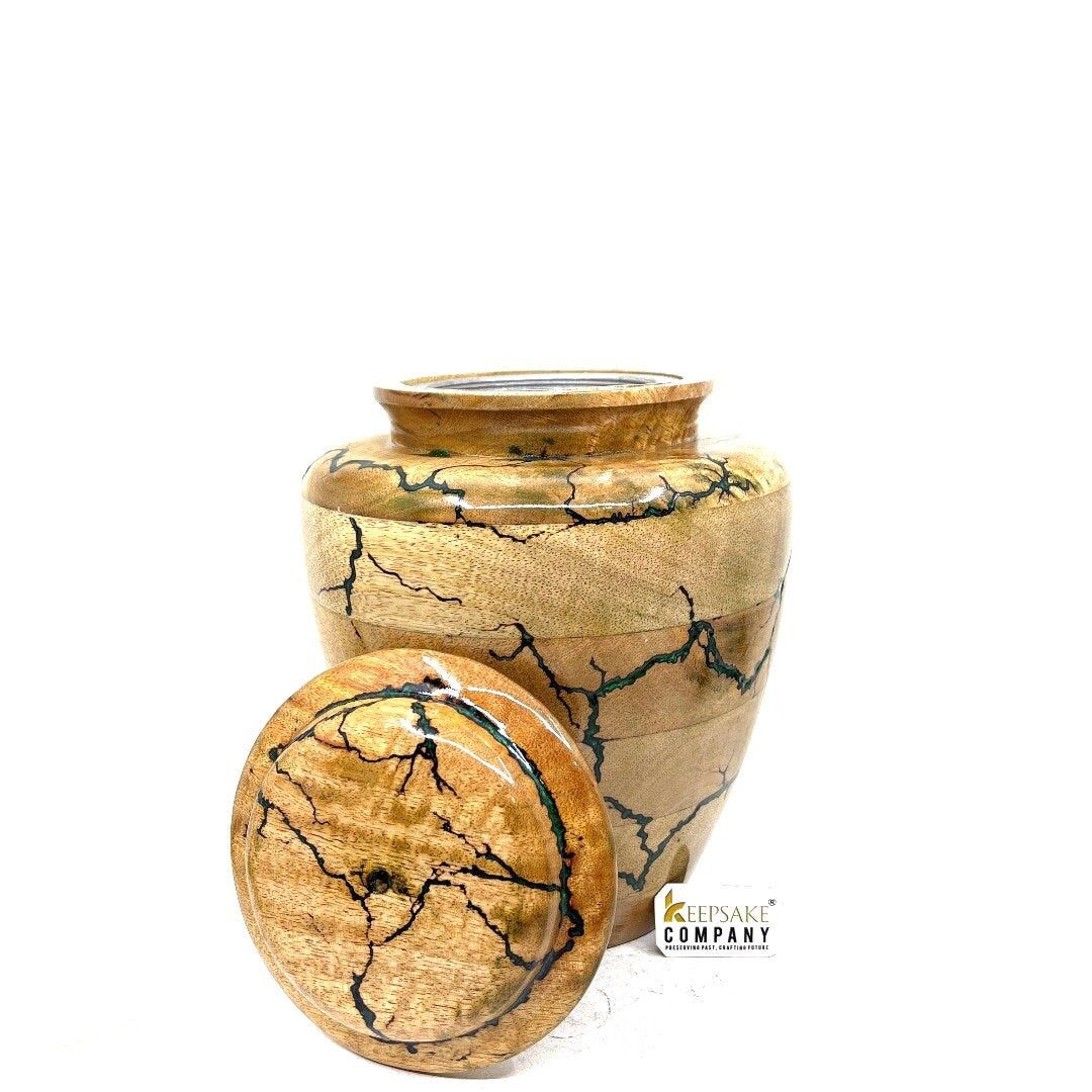 Fractal Burning Turn Wood Adult Cremation Urns - Wooden Urns for Ashes – Threaded Lid Funeral Urn for Human Ashes or Pet Urn for Ashes