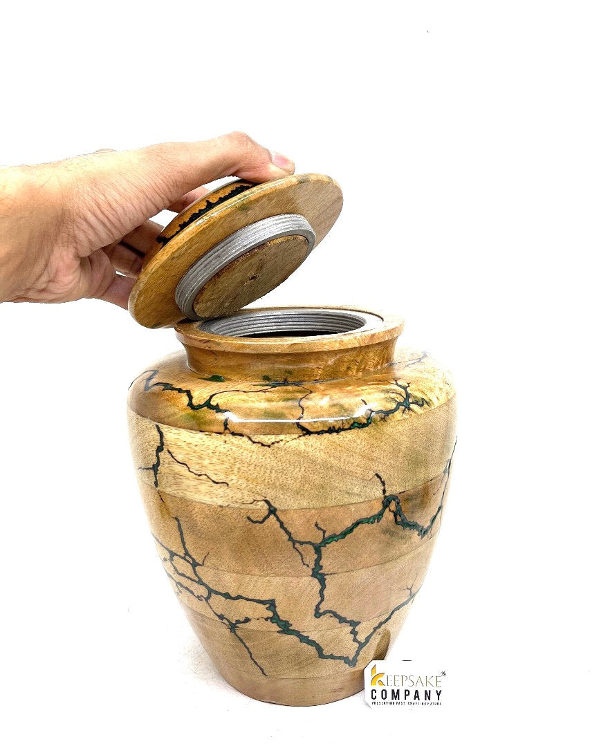 Fractal Burning Turn Wood Adult Cremation Urns - Wooden Urns for Ashes – Threaded Lid Funeral Urn for Human Ashes or Pet Urn for Ashes