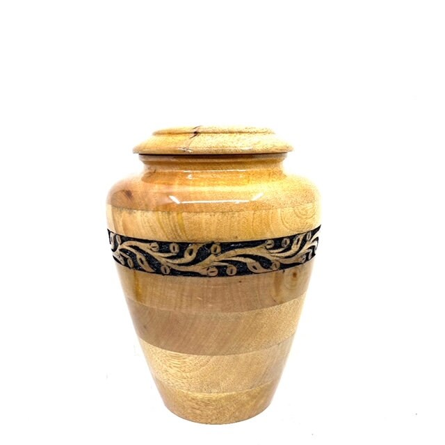 Wooden Carved Adult Cremation Urns - Wooden Urns for Ashes – Threaded Lid Funeral Urn for Human Ashes or Pet Urn for Ashes - Memorial Urn