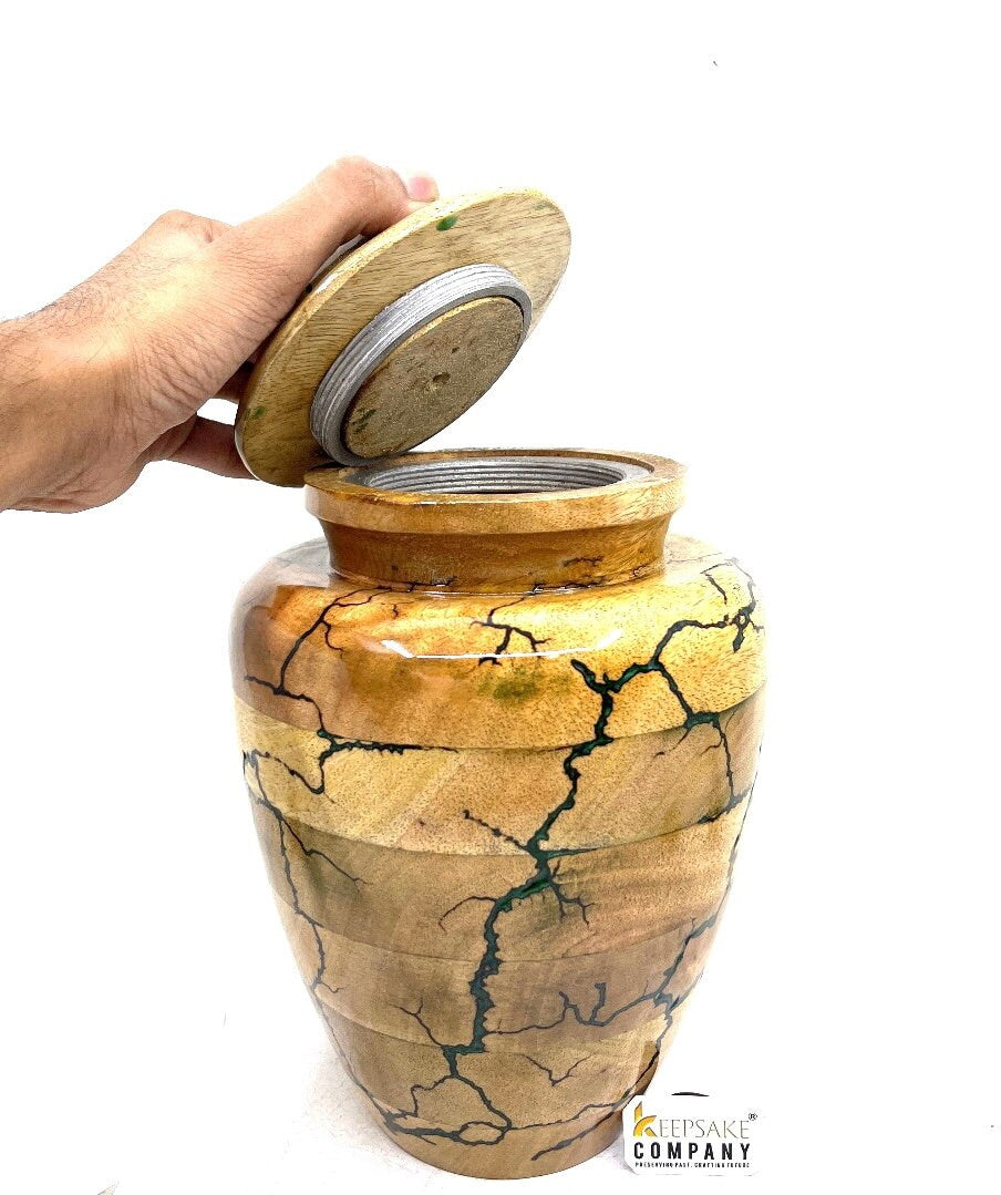 Wooden Fractal Burning Cremation Urns - Wooden Urns for Ashes – Threaded Lid Funeral Urn for Human Ashes or Pet Urn for Ashes - Memorial Urn