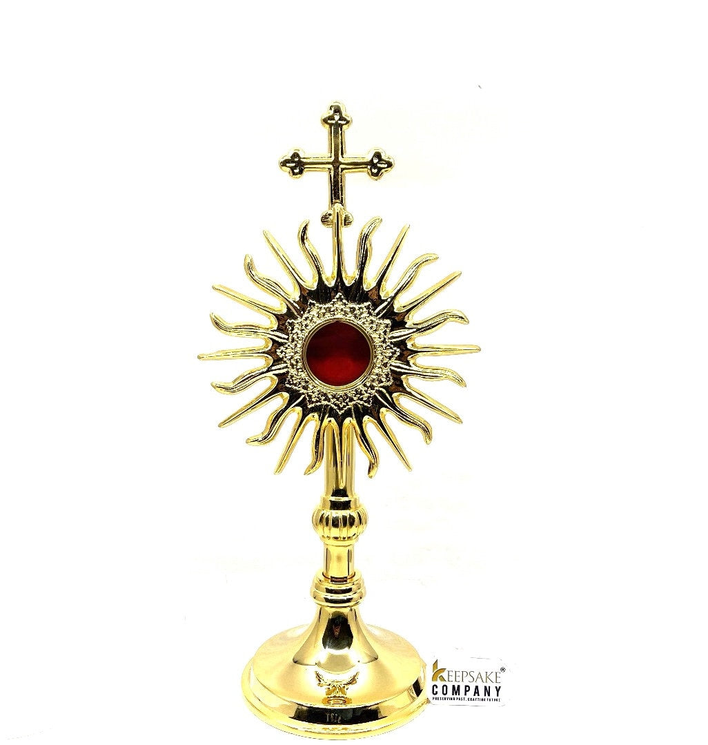 Sun Burst Brass Reliquary in 24 Carat Gold Plating - Small Reliquary - Monstrance -Reliquary - Relic Case - Sacred Vessel - Host Container