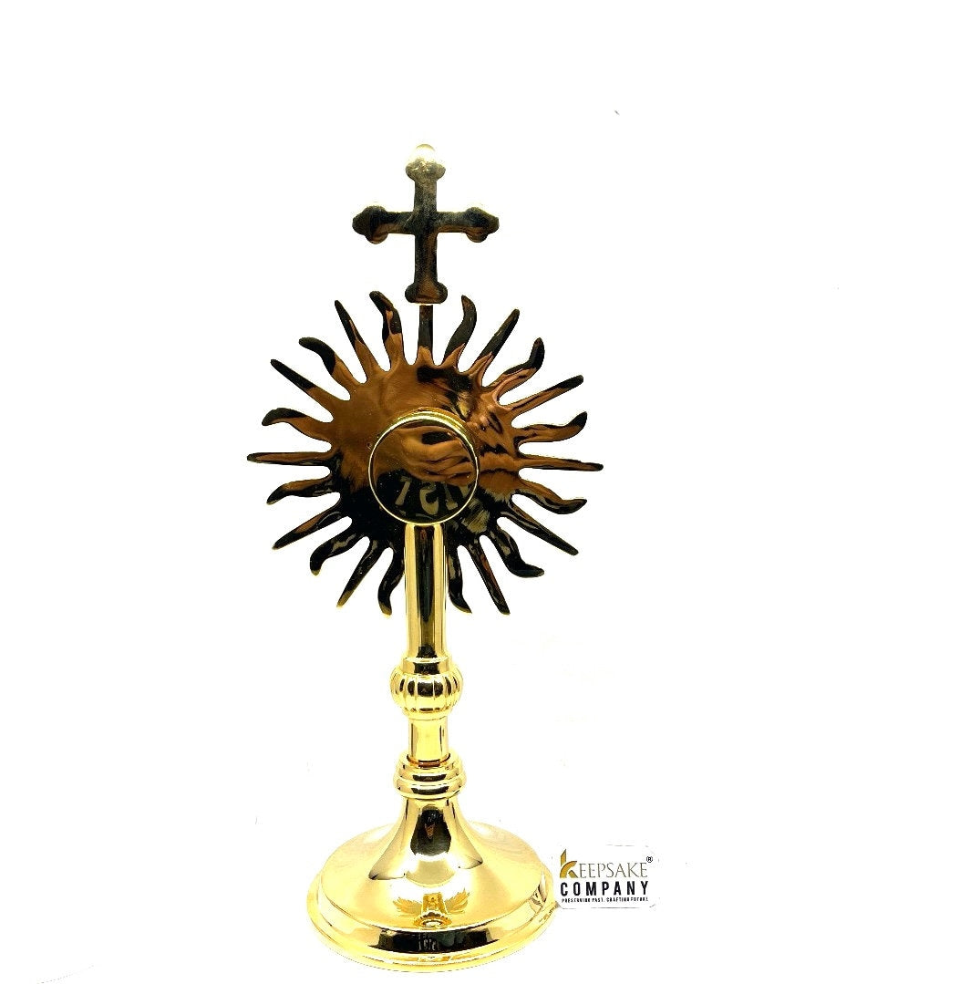 Sun Burst Brass Reliquary in 24 Carat Gold Plating - Small Reliquary - Monstrance -Reliquary - Relic Case - Sacred Vessel - Host Container