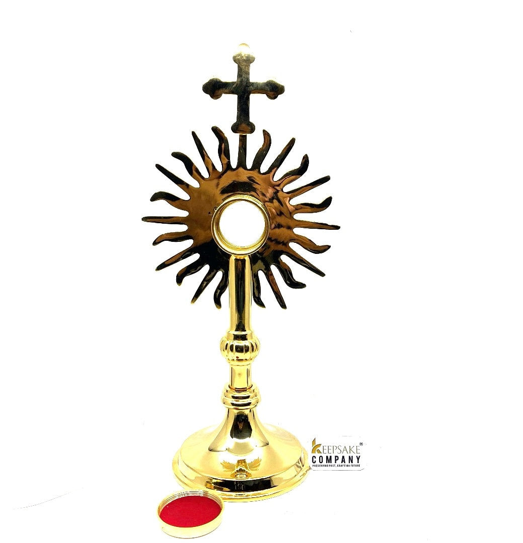 Sun Burst Brass Reliquary in 24 Carat Gold Plating - Small Reliquary - Monstrance -Reliquary - Relic Case - Sacred Vessel - Host Container